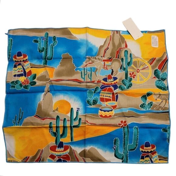 VTG Southwestern Desert Print Cactus Wolf Company Coming Bandana Handkerchief - Picture 1 of 2